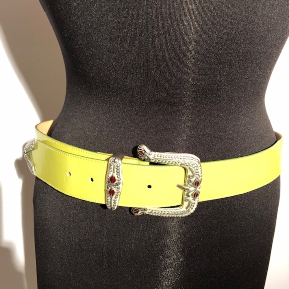 BELT CHARTREUSE YELLOW UNIQUE BEJEWELED BUCKLE